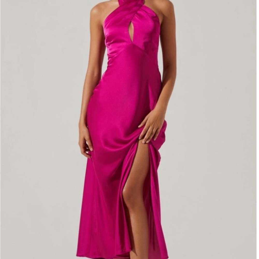 Astr Pink Halter Midi Dress with Cut Out and Slit